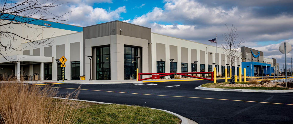 Crossroads 55 Amazon ORD2 industrial property exterior featuring loading docks and a modern facade.