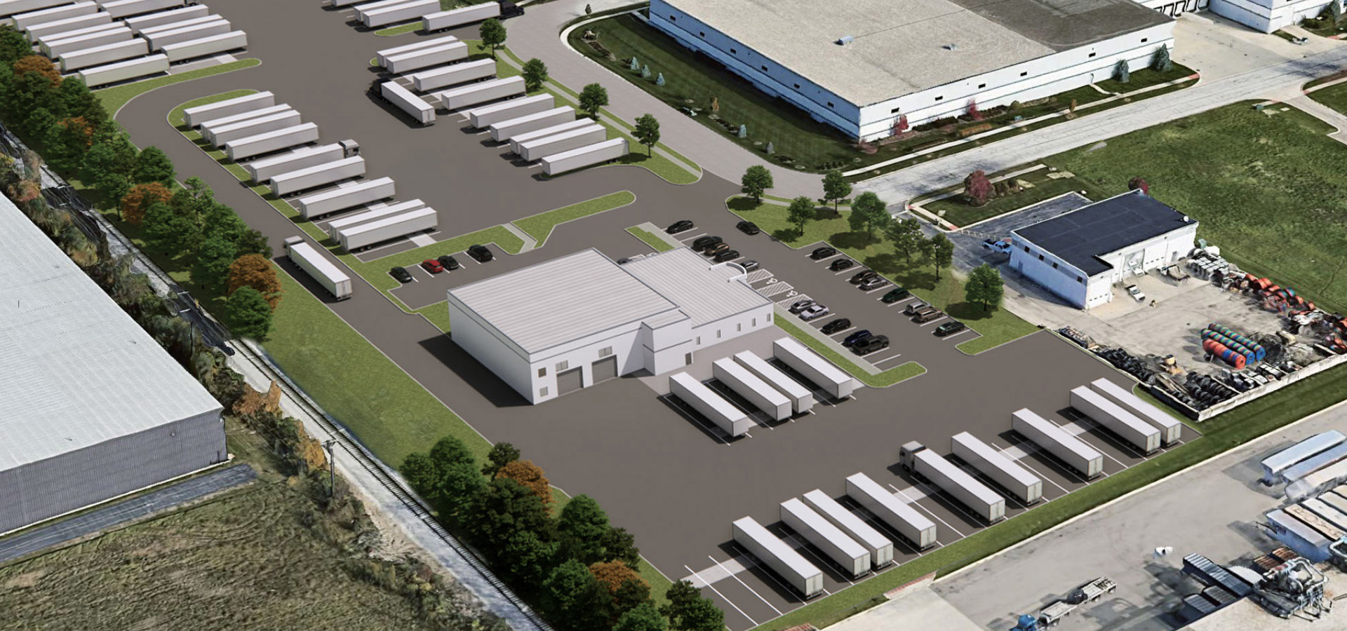 Industrial property with trucks and warehouses, by Venture One